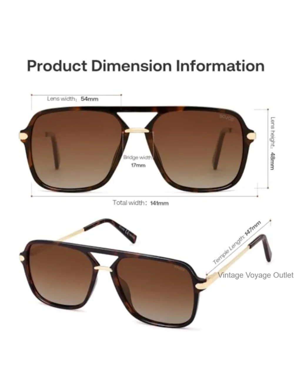 Square Aviator Sunglasses Polarized Plastic Frame Double Bridge